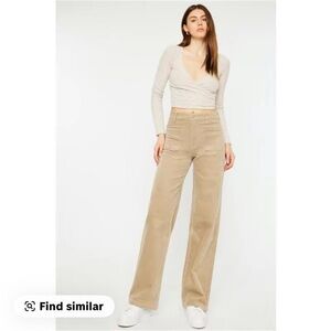 KanCan Wide Leg Corduroy Pants Size 3/25 Ultra High Rise Neutral Tan Western